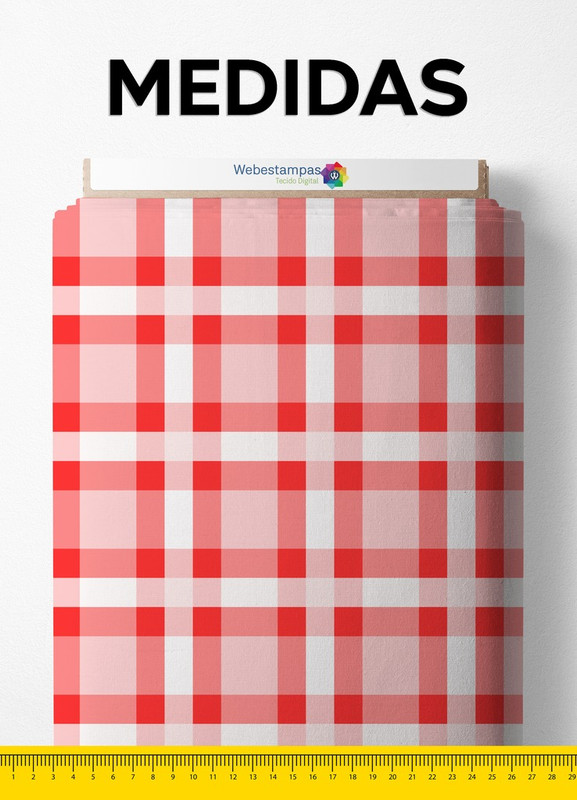 Tecido Microfibra Estampa Digital Xadrez Quadros Vermelho e Branco 1,55m de Largura