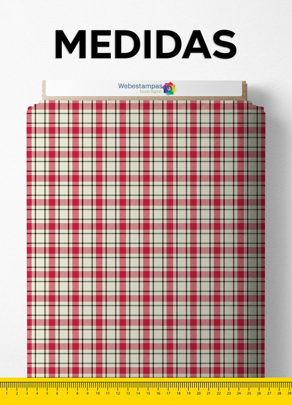 Tecido Microfibra Estampa Digital Xadrez Vermelho Preto e Palha 1,55m de Largura