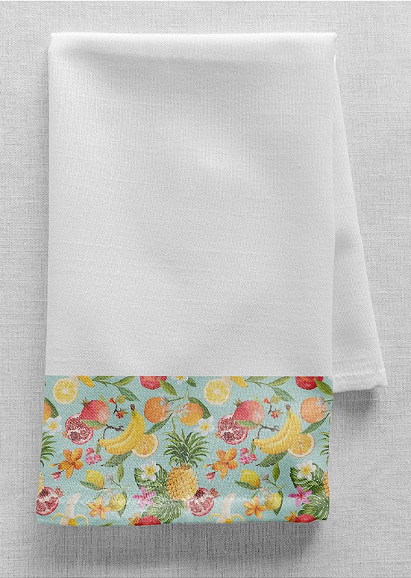 Tecido Microfibra Estampa Digital Frutas Fundo Azul 1,55m de Largura