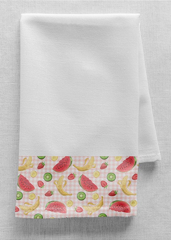 Tecido Microfibra para Barrado Estampa Digital Frutas Fundo Xadrez 1,55m de Largura