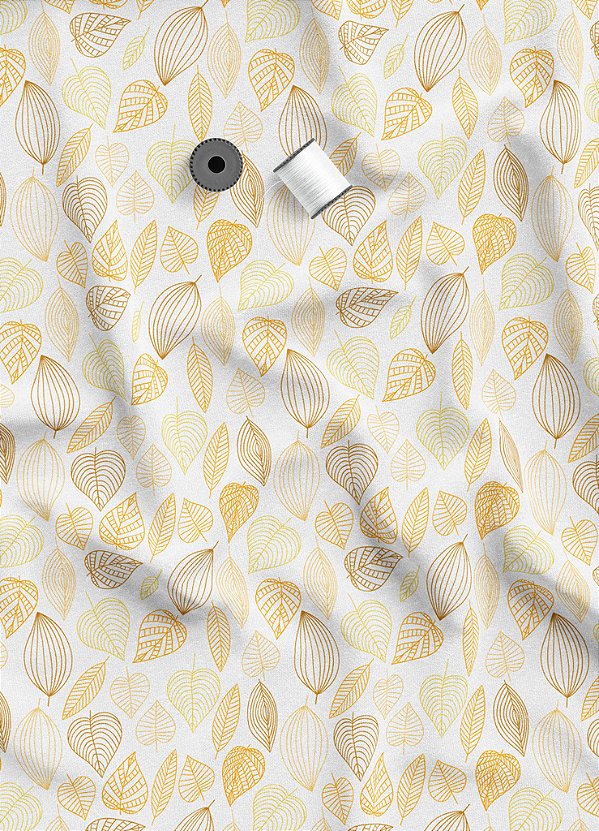 Tecido Microfibra Estampa Digital Folhas Douradas 1,55m de Largura
