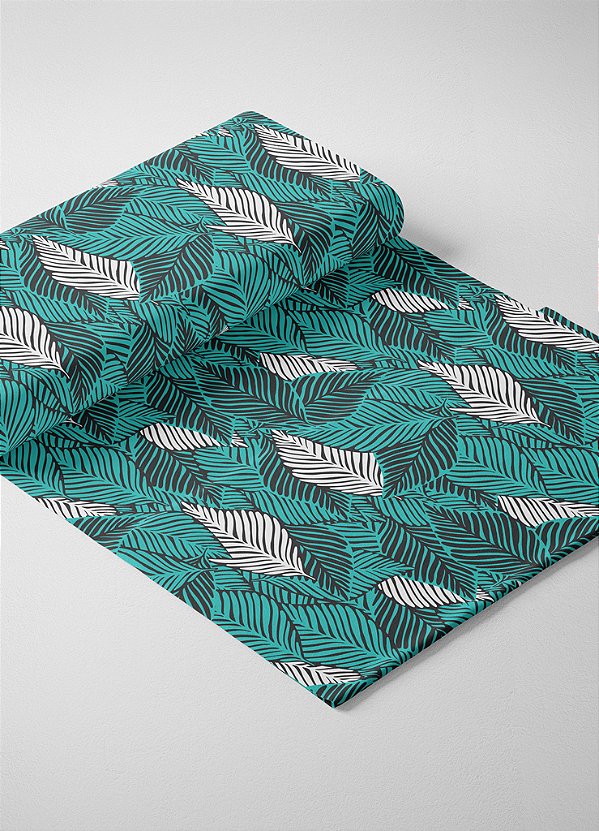 Tecido Microfibra Estampa Digital Palmeira Verde e Branca 1,55m de Largura