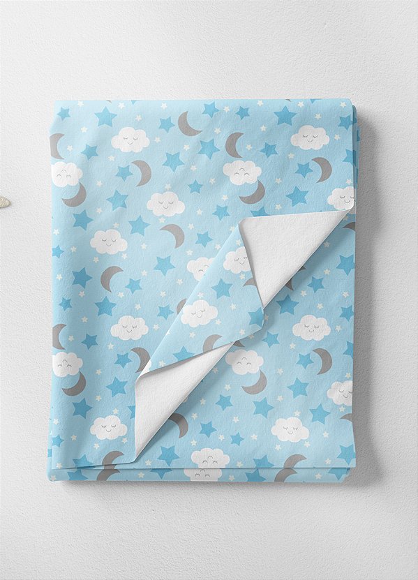 Tecido Tricoline PVT Nuvens Azul 1,55m de Largura