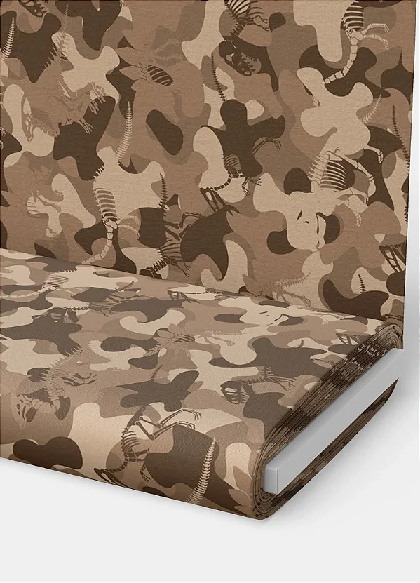 Tecido Microfibra Estampa Digital Camuflagem Marrom e Dinos 1,55m de Largura