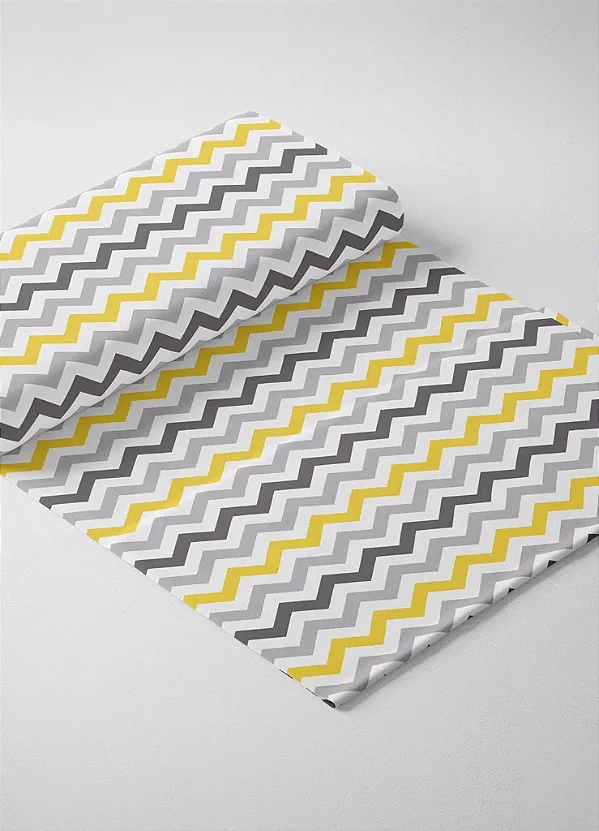 Tecido Microfibra Estampa Digital Chevron Cinza e Amarelo 1,55m de Largura