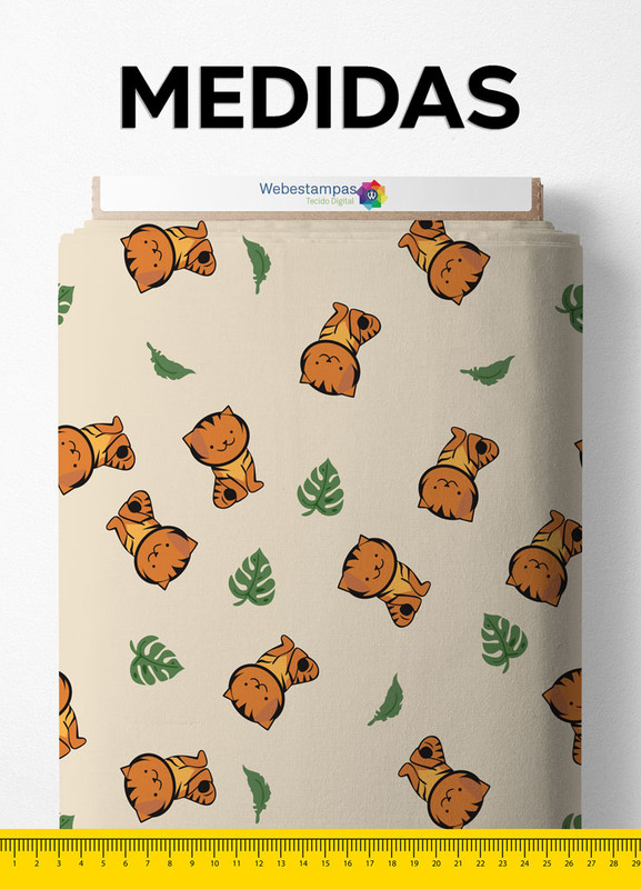 Tecido Microfibra Estampa Digital Gatinho Fundo Palha 1,55m de Largura