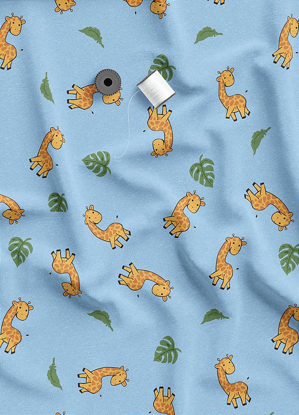 Tecido Microfibra Estampa Digital Girafinha Fundo Azul 1,55m de Largura