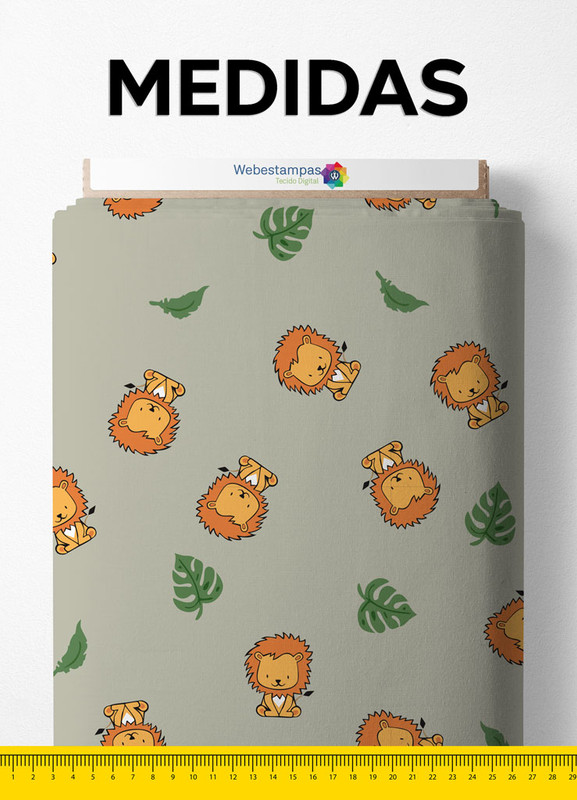 Tecido Microfibra Estampa Digital Leãozinho Fundo Verde 1,55m de Largura