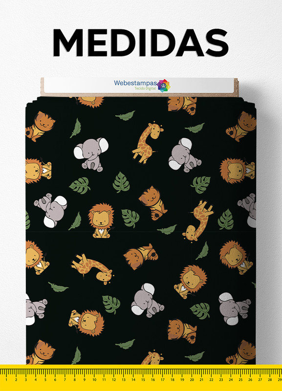 Tecido Microfibra Estampa Digital Savana Fundo Preto 1,55m de Largura