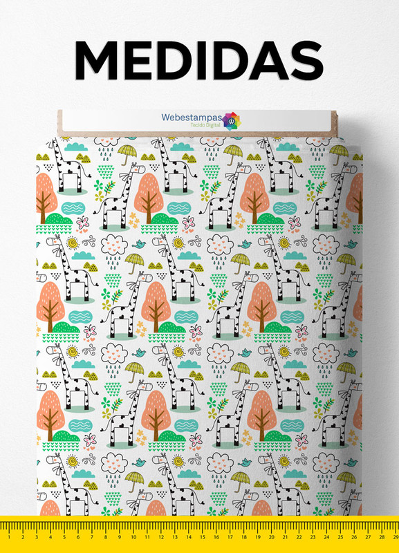 Tecido Tricoline Estampa Digital Girafa Feliz 1,50m de Largura