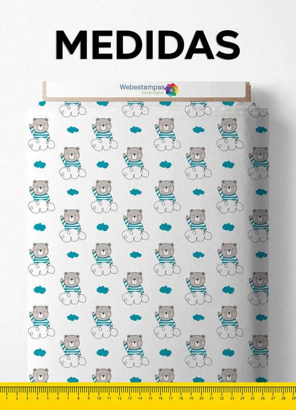 Tecido Tricoline Estampa Digital Urso Céu 1,50m de Largura
