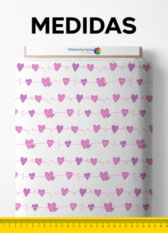 Tecido Tricoline Estampa Digital Corações Lilás e Rosa 1,50m de Largura