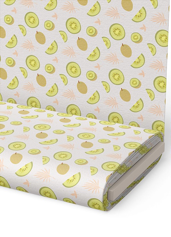 Tecido Tricoline Estampa Digital Kiwi Fundo Branco 1,50m de Largura