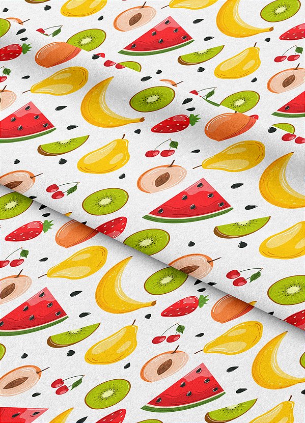 Tecido Tricoline Estampa Digital Salada de Frutas 1,50m de Largura