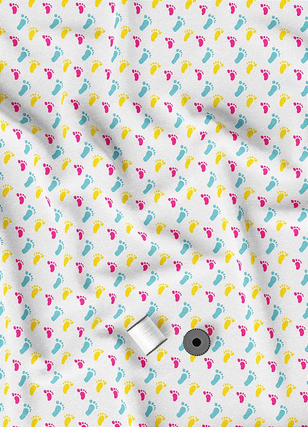 Tecido Tricoline Estampa Digital Pézinhos Coloridos 1,50m de Largura