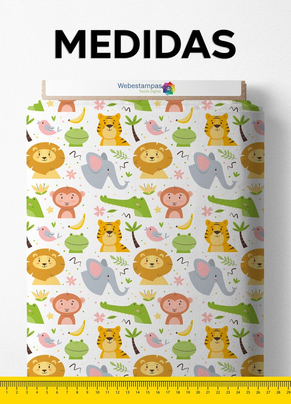 Tecido Tricoline Estampa Digital Bichos da Savana 1,50m de Largura