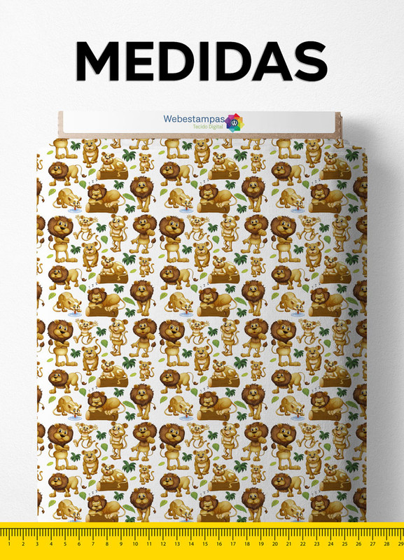 Tecido Tricoline Misto Estampa Digital Leões Fofos 1,50m de Largura
