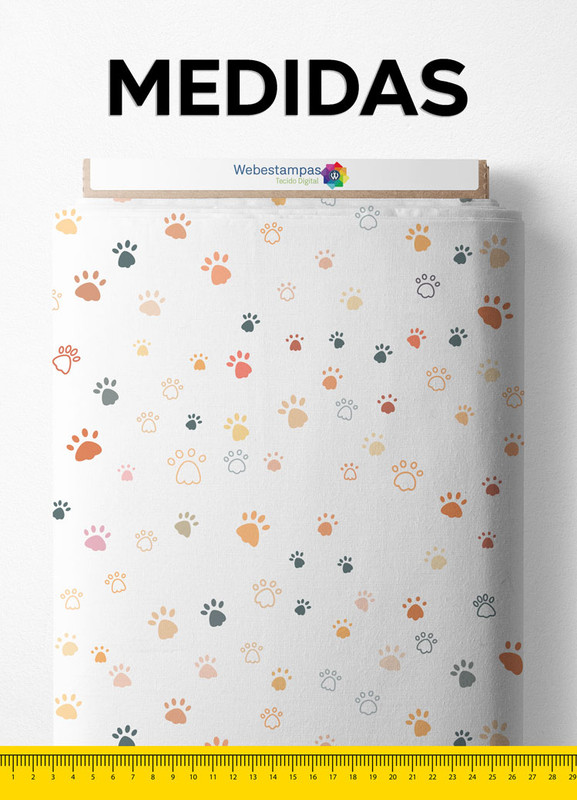 Tecido Tricoline Misto Estampa Digital Patinha de Cachorro 1,50m de Largura