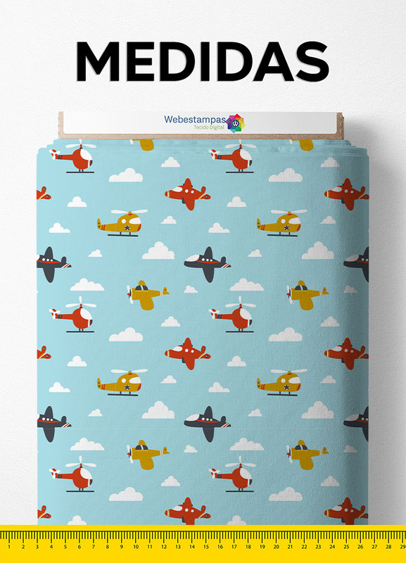 Tecido Tricoline Misto Estampa Digital Aviões 1,50m de Largura