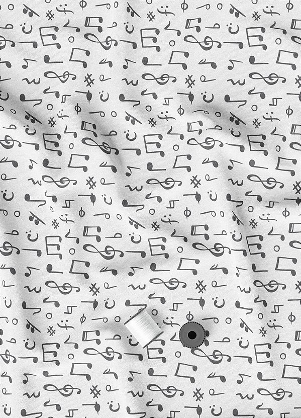 Tecido Tricoline Misto Estampa Digital Mini Nota Musical Preta 1,50m de Largura