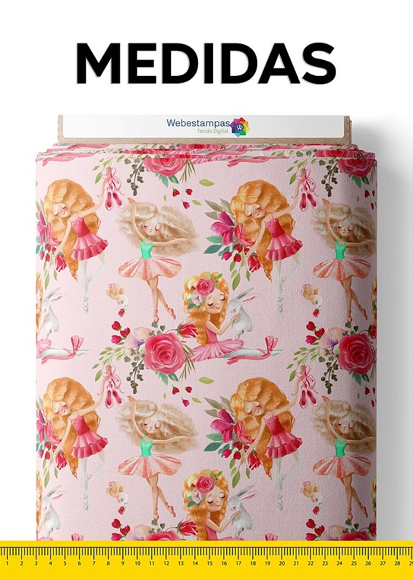 Tecido Oxford Estampa Digital Bailarina e Coelhinho 1,55m de Largura
