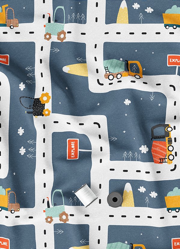 Tecido Oxford Estampa Digital Carros na Cidade 1,55m de Largura