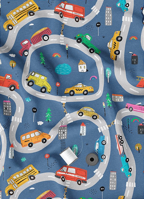 Tecido Oxford Estampa Digital Trânsito da Cidade 1,55m de Largura