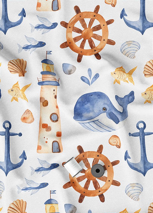 Tecido Oxford Estampa Digital Animais Aquáticos 1,55m de Largura