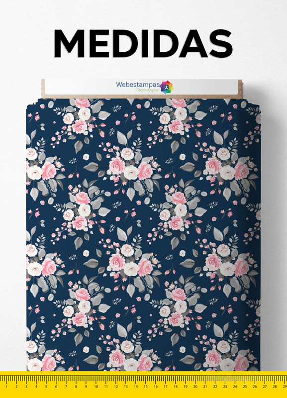 Tecido Oxford Estampa Digital Floral Marinho 1,55m de Largura