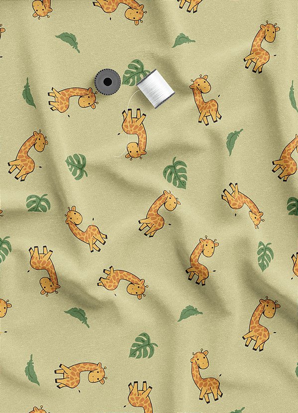 Tecido Oxford Estampa Digital Girafinha Fundo Verde 1,55m de Largura