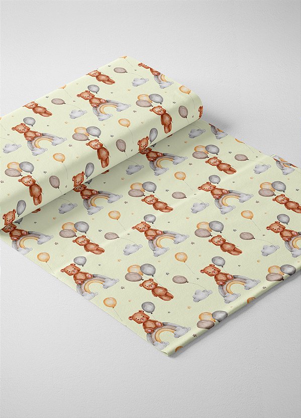 Tecido Oxford Estampa Digital Ursinho, Balão e Arco-Íris 1,55m de Largura