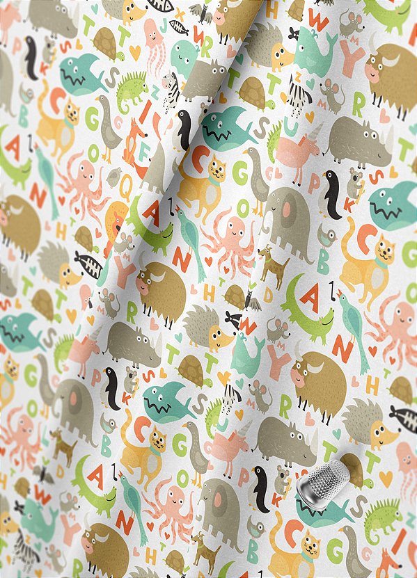 Tecido Oxford Estampa Digital Alfabeto Dos Animais 1,55m de Largura