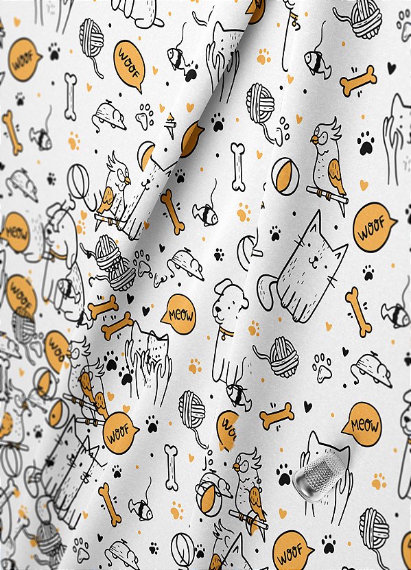 Tecido Oxford Estampa Digital Cães E Gatos 1,55m de Largura