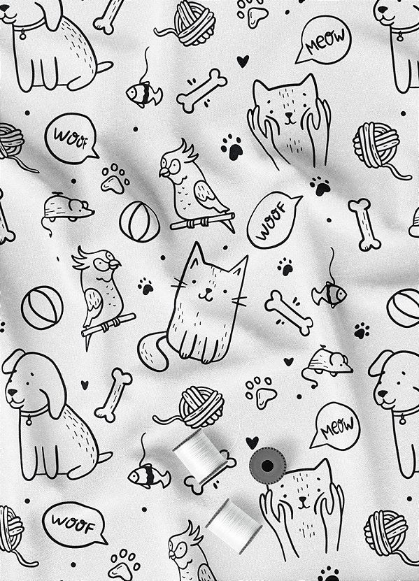 Tecido Oxford Estampa Digital Dog Y Cat 1,55m de Largura