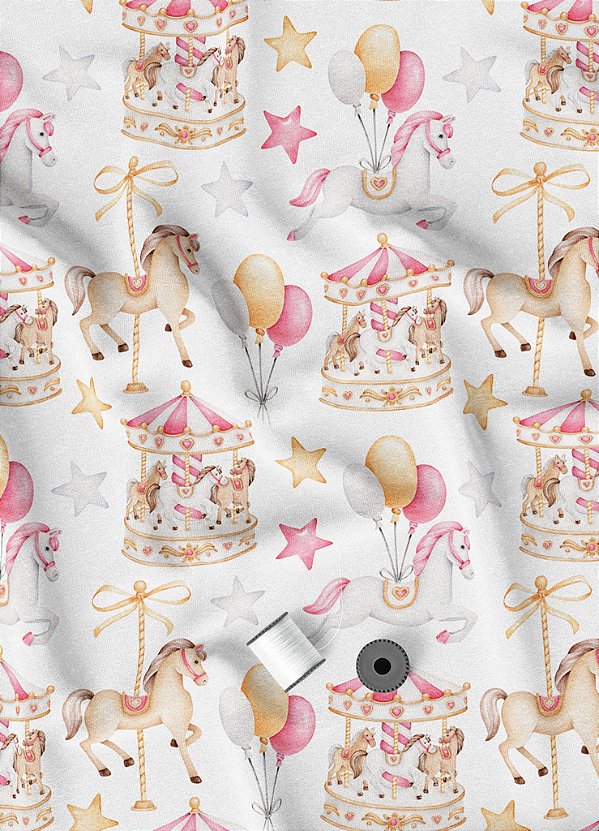 Tecido Oxford Estampa Digital Carrossel Cavalinhos 1,55m de Largura