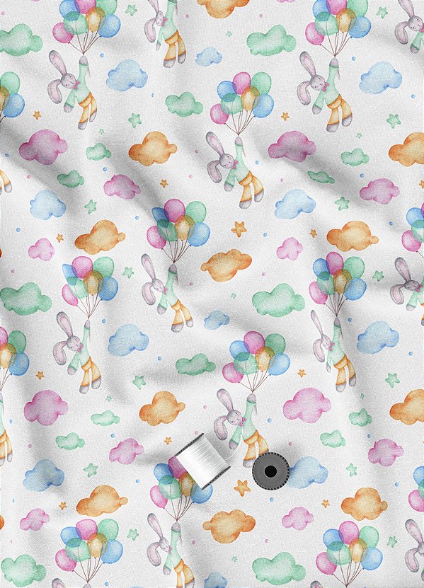 Tecido Oxford Estampa Digital Coelho Baloeiro 1,55m de Largura