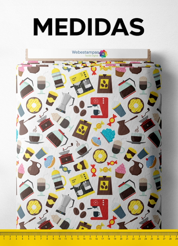 Tecido Oxford Estampa Digital Café Colorido 1,55m de Largura