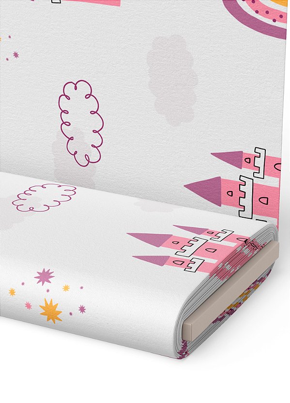 Tecido Oxford Estampa Digital  Castelos e Arco-Íris 1,55m de Largura