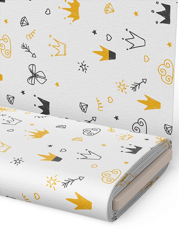 Tecido Oxford Estampa Digital  Coroa e Laços 1,55m de Largura