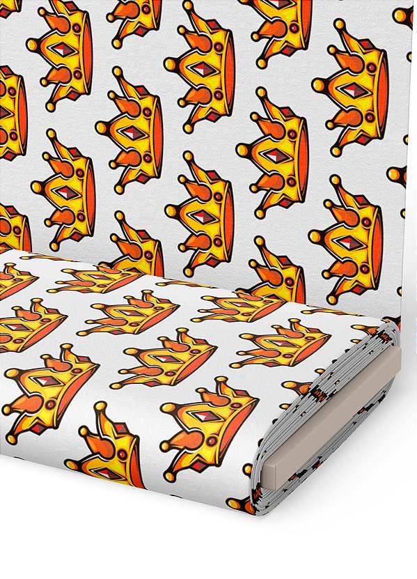 Tecido Oxford Estampa Digital  Coroa Imperial Fundo Branco 1,55m de Largura