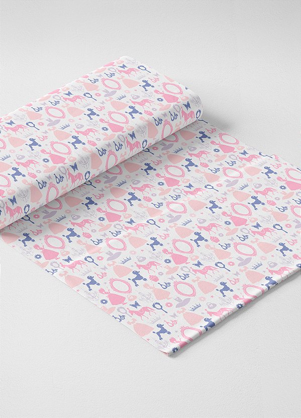 Tecido Oxford Estampa Digital  Princesa Rosa e Lilas 1,55m de Largura