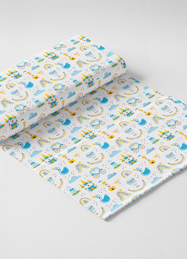 Tecido Oxford Estampa Digital  Reino Encantado Azul 1,55m de Largura