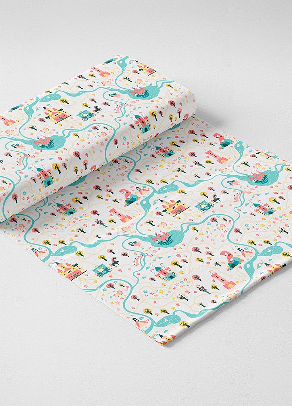 Tecido Oxford Estampa Digital  Reino Encantado Fundo Branco 1,55m de Largura