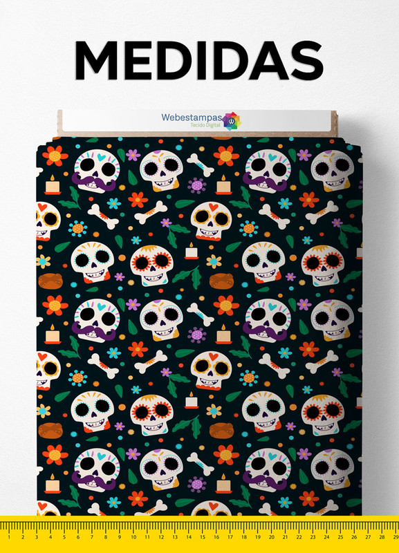 Tecido Oxford Estampa Digital Mini Caveira Mexicana 1,55m de Largura
