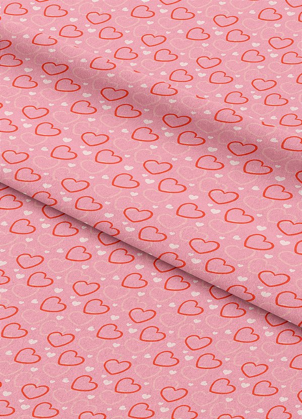 Tecido Oxford Estampa Digital Coração Vazado Rosa 1,55m de Largura