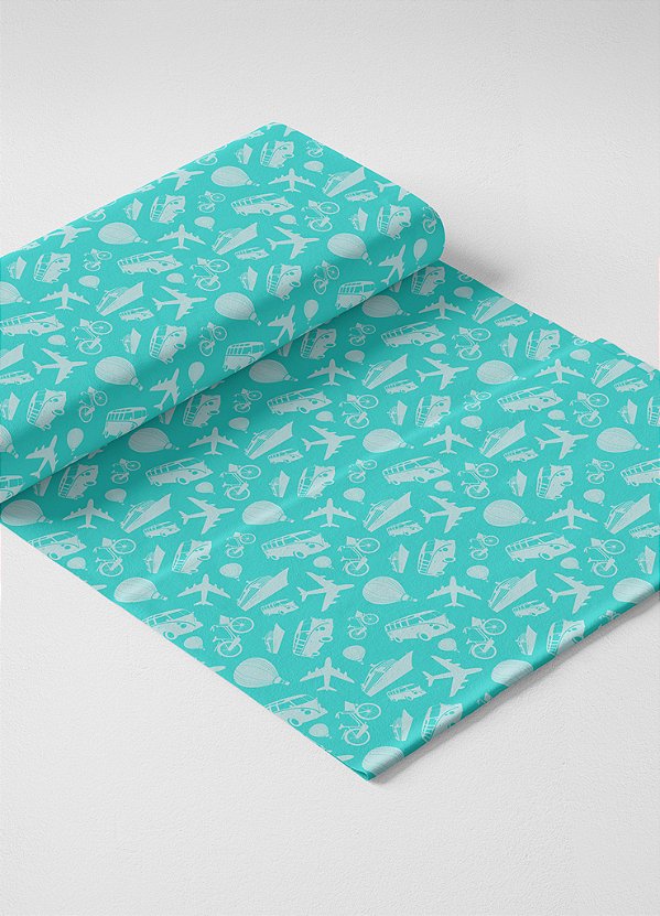 Tecido Oxford Estampa Digital Transportes Fundo Azul 1,55m de Largura