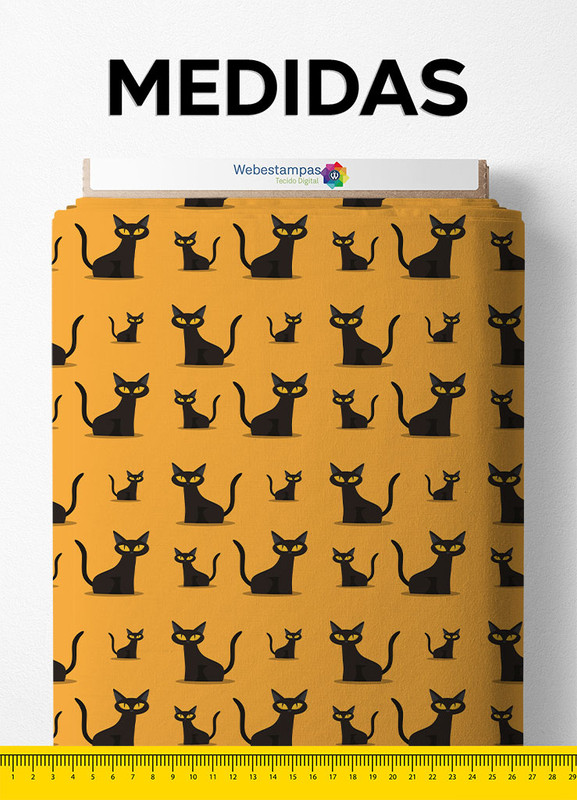 Tecido Oxford Estampa Digital Gatinho Halloween 1,55m de Largura