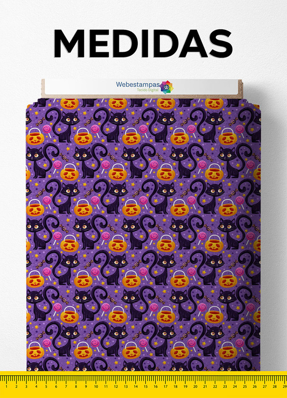 Tecido Oxford Estampa Digital Gato Preto Halloween 1,55m de Largura