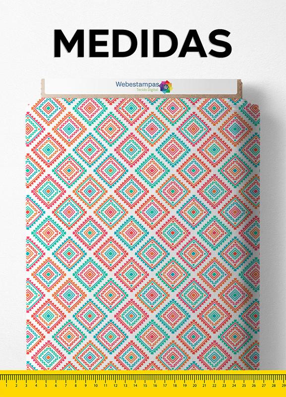 Tecido Oxford Estampa Digital Étnica Laranja com Verde 1,55m de Largura