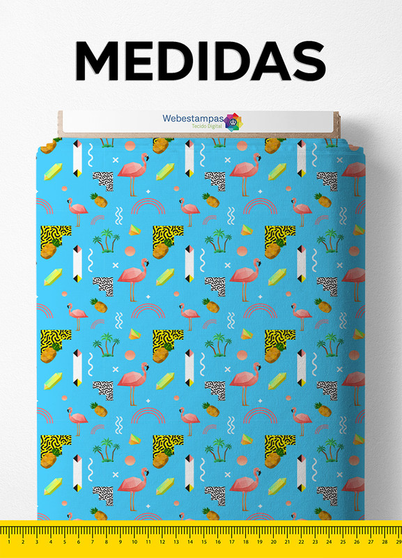 Tecido Oxford Estampa Digital Flamingo Fundo Azul 1,55m de Largura